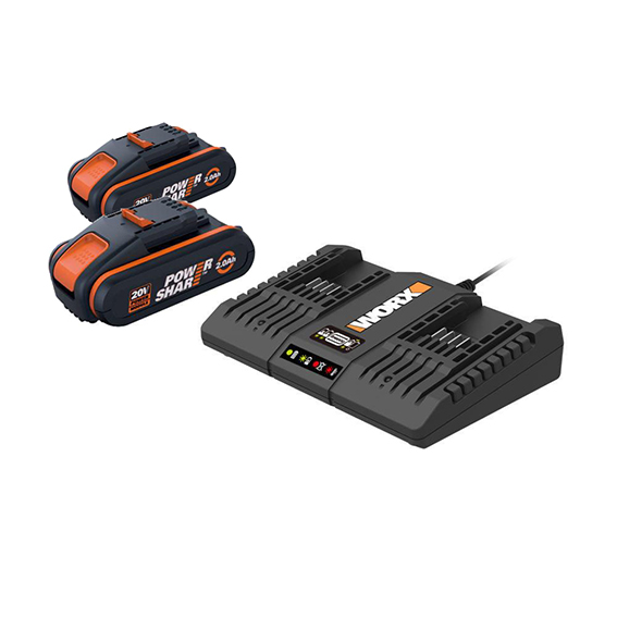מטען כפול 20V עם שתי סוללות 2A Worx WA3610